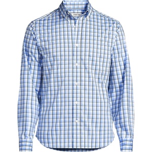Lands’ End Men’s Wrinkle Resistant Dress Shirt(Radiant Navy/Clear Blue Plaid)