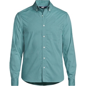 Lands’ End Men’s Wrinkle Resistant Dress Shirt(Tourmaline Gingham)