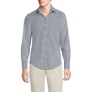 Men’s Traditional Fit Long Sleeve Travel Kit Shirt(Deep Sea Navy Fine Stripe)