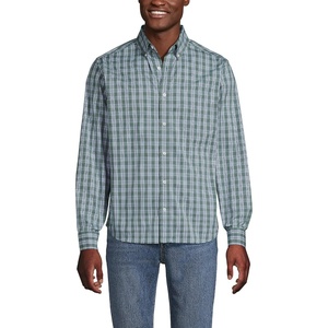 Men’s Traditional Fit Long Sleeve Travel Kit Shirt(Eucalyptus/White Plaid)