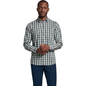 Men’s Traditional Fit Long Sleeve Travel Kit Shirt(Muted Mineral Aqua/Blue Plaid)