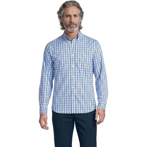 Men’s Traditional Fit Long Sleeve Travel Kit Shirt(Radiant Navy/Clear Blue Plaid)