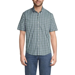 Men’s Traditional Fit Short Sleeve Travel Kit Shirt(Eucalyptus/White Plaid)