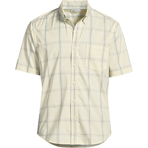 Men’s Traditional Fit Short Sleeve Travel Kit Shirt(Pale Yellow/Blue Plaid)
