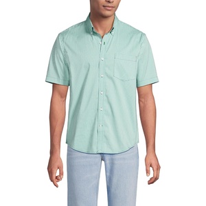 Men’s Traditional Fit Short Sleeve Travel Kit Shirt(Simply Green/Blue Micro Plaid)