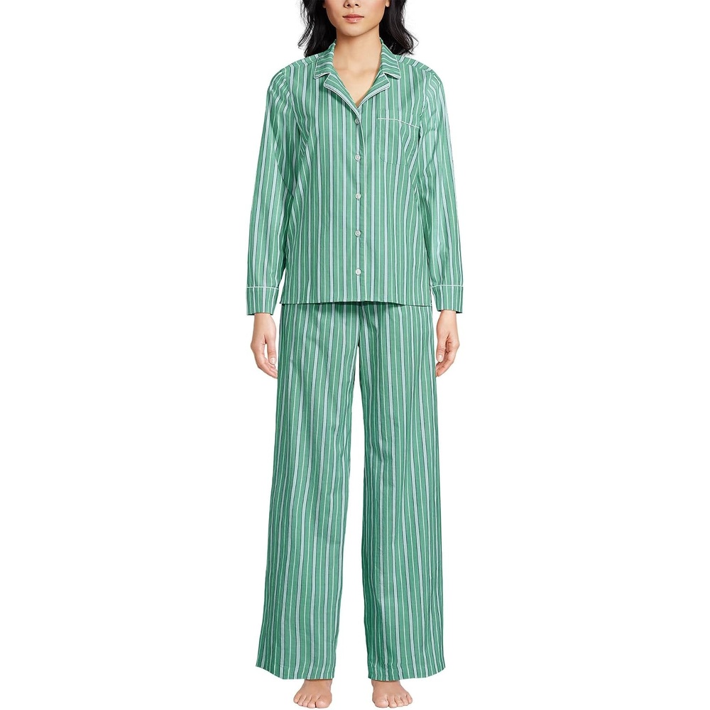 image:imageWomens Cotton Poplin 2 Piece Pajama Set Long Sleeve Top and PantsVibrant Clover Multi Stripe