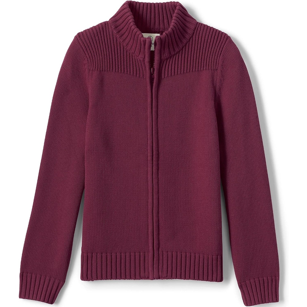 image:imageLands End School Uniform Boys Cotton Modal Zip Front Cardigan SweaterBurgundy