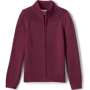 Lands’ End School Uniform Boys Cotton Modal Zip Front Cardigan Sweater(Burgundy)