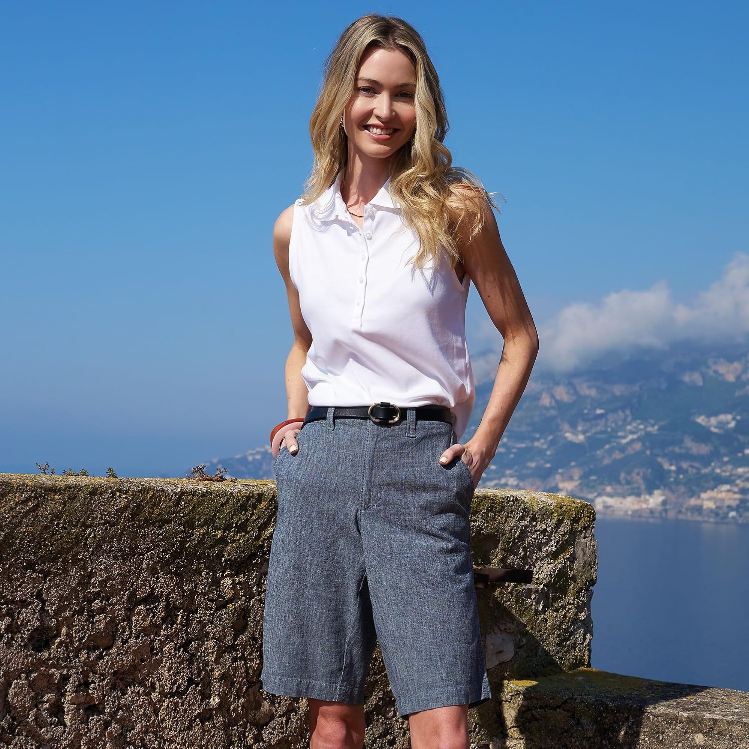 image:imageWomens Elastic Back Classic 12 Chino ShortsEvening Sky Chambray
