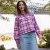 Lands’ End Women’s Cropped Flannel Shirt(Aster Pink/Fuchsia Plum Plaid)