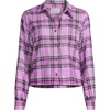Lands’ End Women’s Cropped Flannel Shirt(Aster Pink/Fuchsia Plum Plaid)