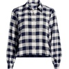 Lands’ End Women’s Cropped Flannel Shirt(Ivory Latte/Navy Buffalo Plaid)
