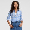Lands’ End Women’s Flannel Boyfriend Fit Long Sleeve Shirt(Blue/Ivory Plaid)