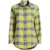 Lands’ End Women’s Flannel Boyfriend Fit Long Sleeve Shirt(Chartreuse Multi Plaid)