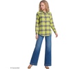 Lands’ End Women’s Flannel Boyfriend Fit Long Sleeve Shirt(Chartreuse Multi Plaid)
