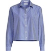 Women’s No Iron Boxy Cropped Shirt(Sapphire Gem Thin Stripes)