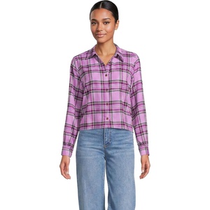 Lands’ End Women’s Cropped Flannel Shirt(Aster Pink/Fuchsia Plum Plaid)