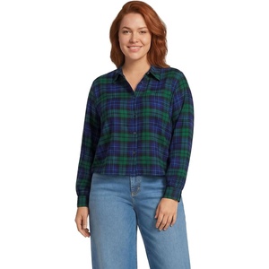 Lands’ End Women’s Cropped Flannel Shirt(Liberty Blue/Pine Blackwatch)