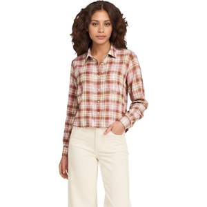 Lands’ End Women’s Cropped Flannel Shirt(Rich Ginger/Aster Pink Plaid)