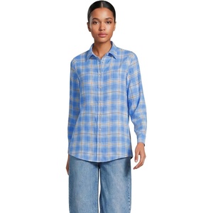 Lands’ End Women’s Flannel Boyfriend Fit Long Sleeve Shirt(Blue/Ivory Plaid)