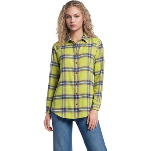 Lands’ End Women’s Flannel Boyfriend Fit Long Sleeve Shirt(Chartreuse Multi Plaid)