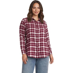 Lands’ End Women’s Flannel Boyfriend Fit Long Sleeve Shirt(Rich Burgundy/Ivory Plaid)