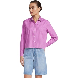 Women’s No Iron Boxy Cropped Shirt(Aster Pink Triple Stripe)