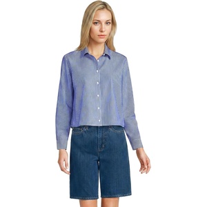 Women’s No Iron Boxy Cropped Shirt(Sapphire Gem Thin Stripes)