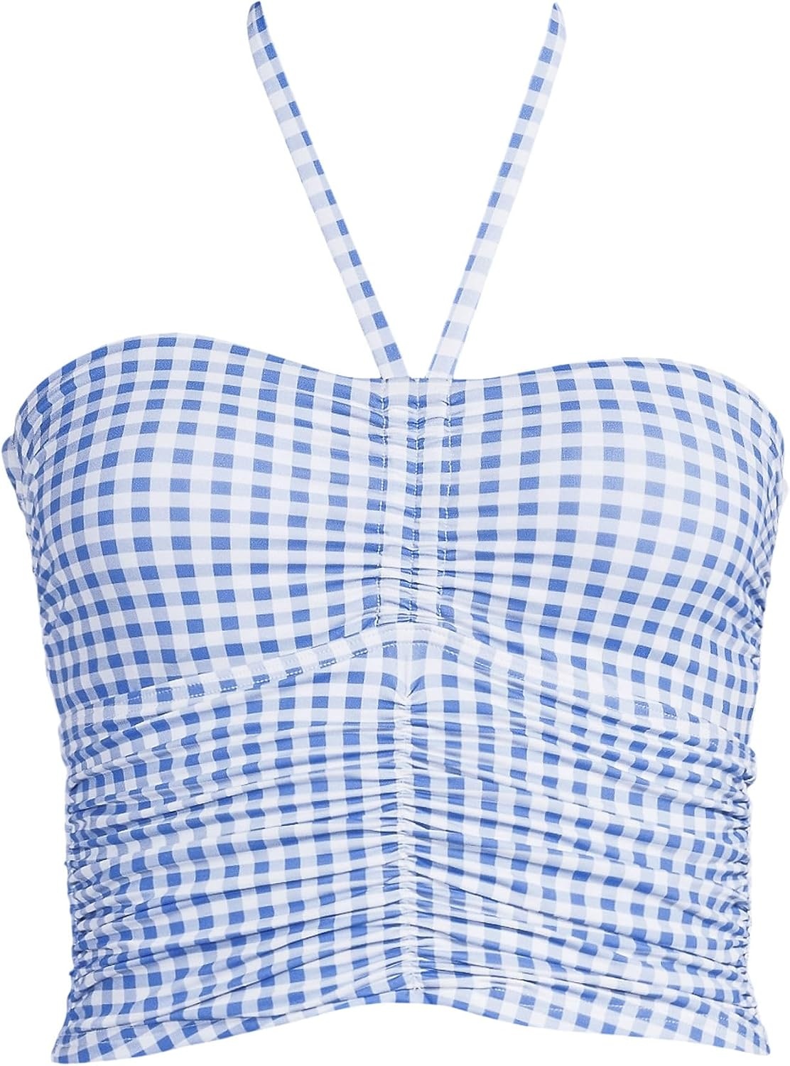 image:imageWomens Ruched Halter Tankini TopSoft Cloud Blue Gingham