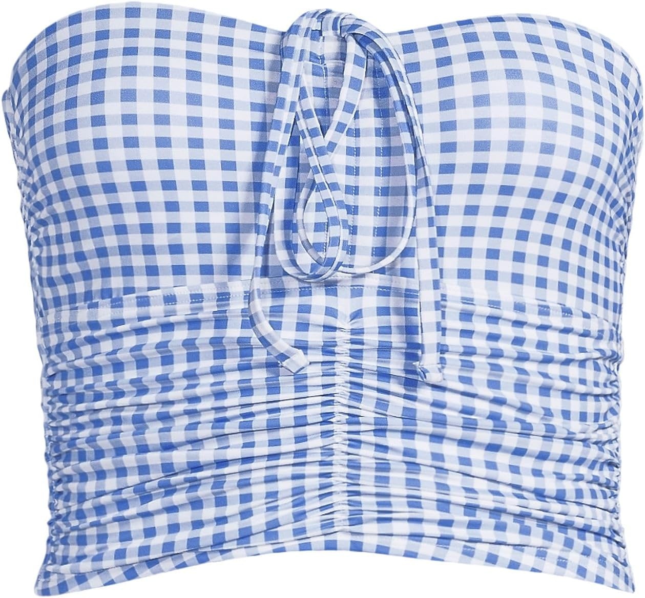 image:imageWomens Ruched Halter Tankini TopSoft Cloud Blue Gingham