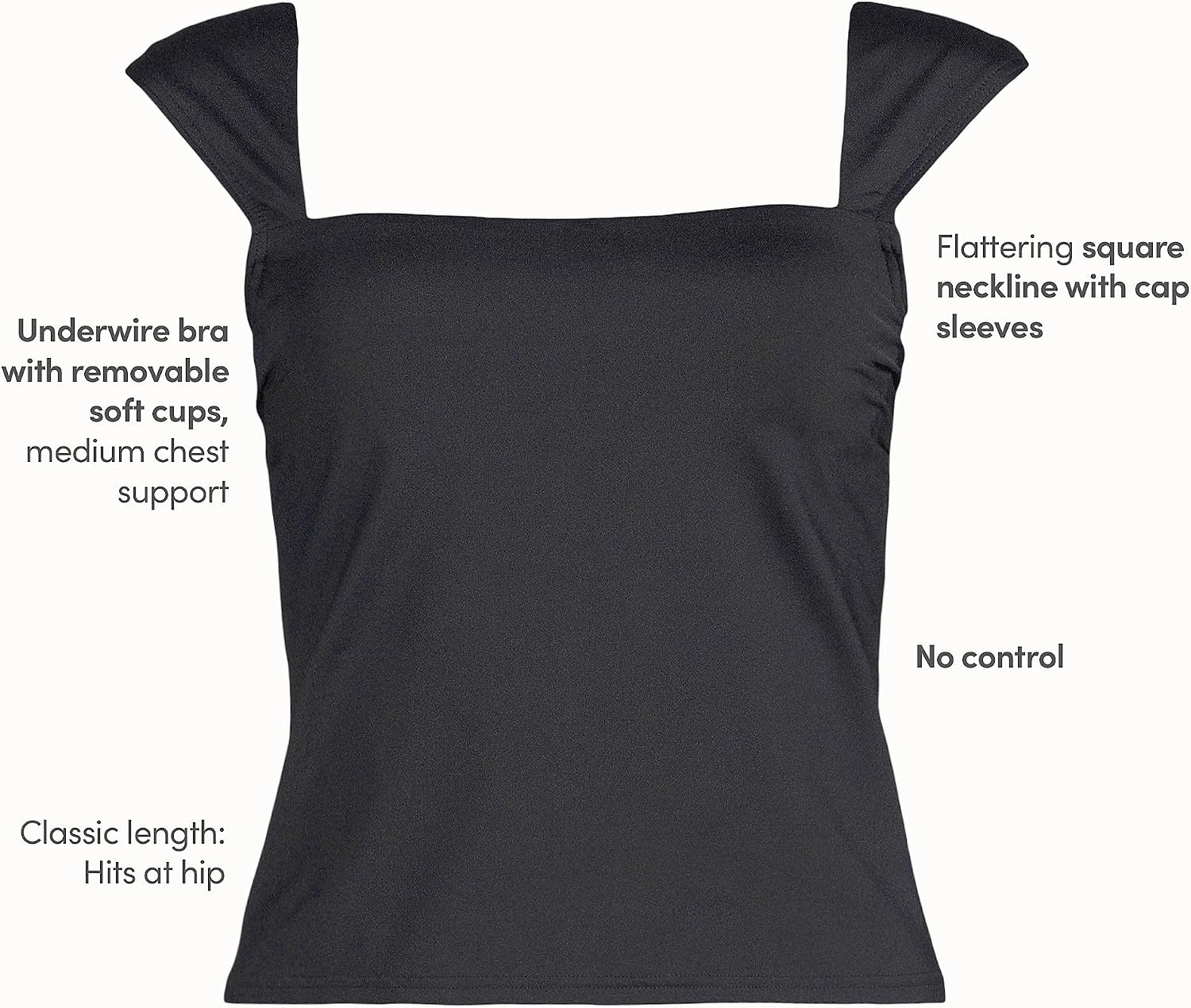 image:imageWomens Square Neck Underwire Square Back Tankini Swimsuit TopBlack