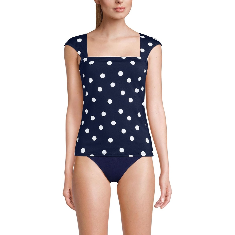 image:imageWomens Square Neck Underwire Square Back Tankini Swimsuit TopDeep Sea Navy Polka Dot
