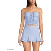 Womens Ruched Halter Tankini Top(Soft Cloud Blue Gingham)