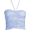 Womens Ruched Halter Tankini Top(Soft Cloud Blue Gingham)