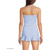 Womens Ruched Halter Tankini Top(Soft Cloud Blue Gingham)