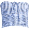 Womens Ruched Halter Tankini Top(Soft Cloud Blue Gingham)