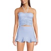 Womens Ruched Halter Tankini Top(Soft Cloud Blue Gingham)