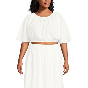 Women’s Cotton Gauze Dolman Sleeve Crop Cover Up Top(Chalk White)
