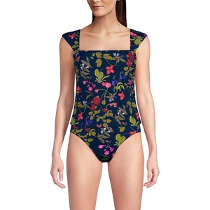 Womens Square Neck Underwire Square Back Tankini Swimsuit Top(Deep Sea Multi Garden Floral)