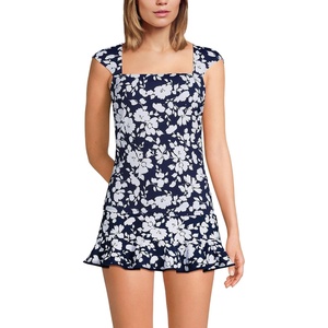 Womens Square Neck Underwire Square Back Tankini Swimsuit Top(Navy Blossom Floral)