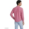 Lands’ End Men’s Long Sleeve Linen Shirt(Compass Red/Clear Blue Stripe)