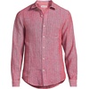 Lands’ End Men’s Long Sleeve Linen Shirt(Compass Red/Clear Blue Stripe)