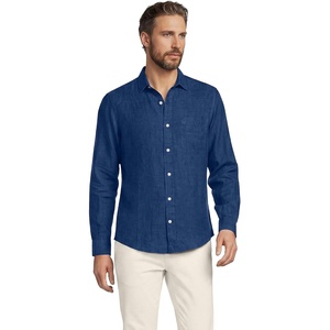 Lands’ End Men’s Long Sleeve Linen Shirt(Pale Radiant Navy/Sapphire)