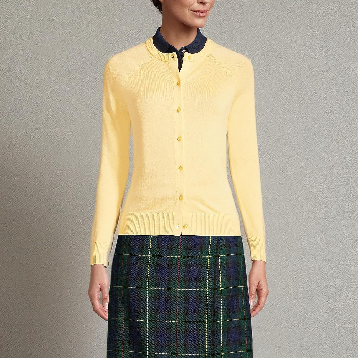 image:imageSchool Uniform Young Womens Cotton Modal Cardigan SweaterMaize