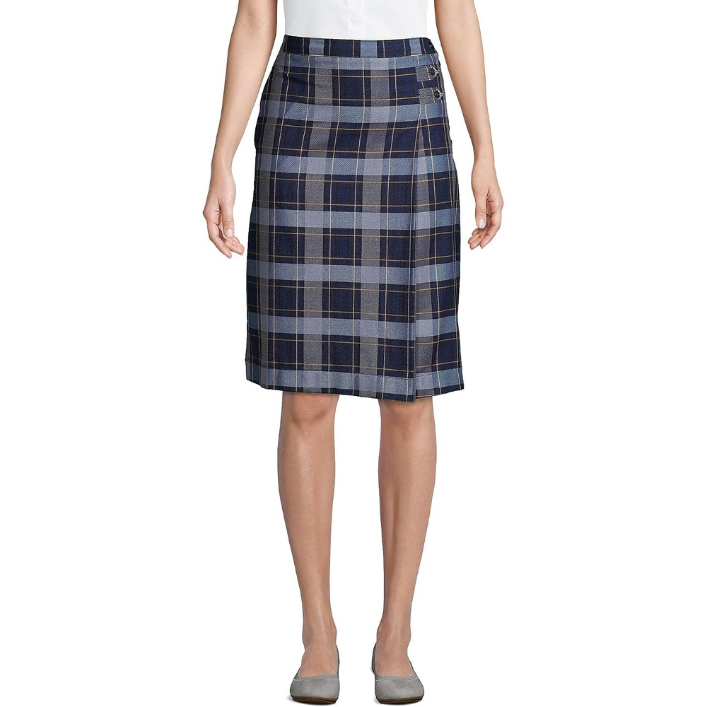 image:imageSchool Uniform Young Womens Plaid Aline Skirt Below the KneeClassic Navy Plaid