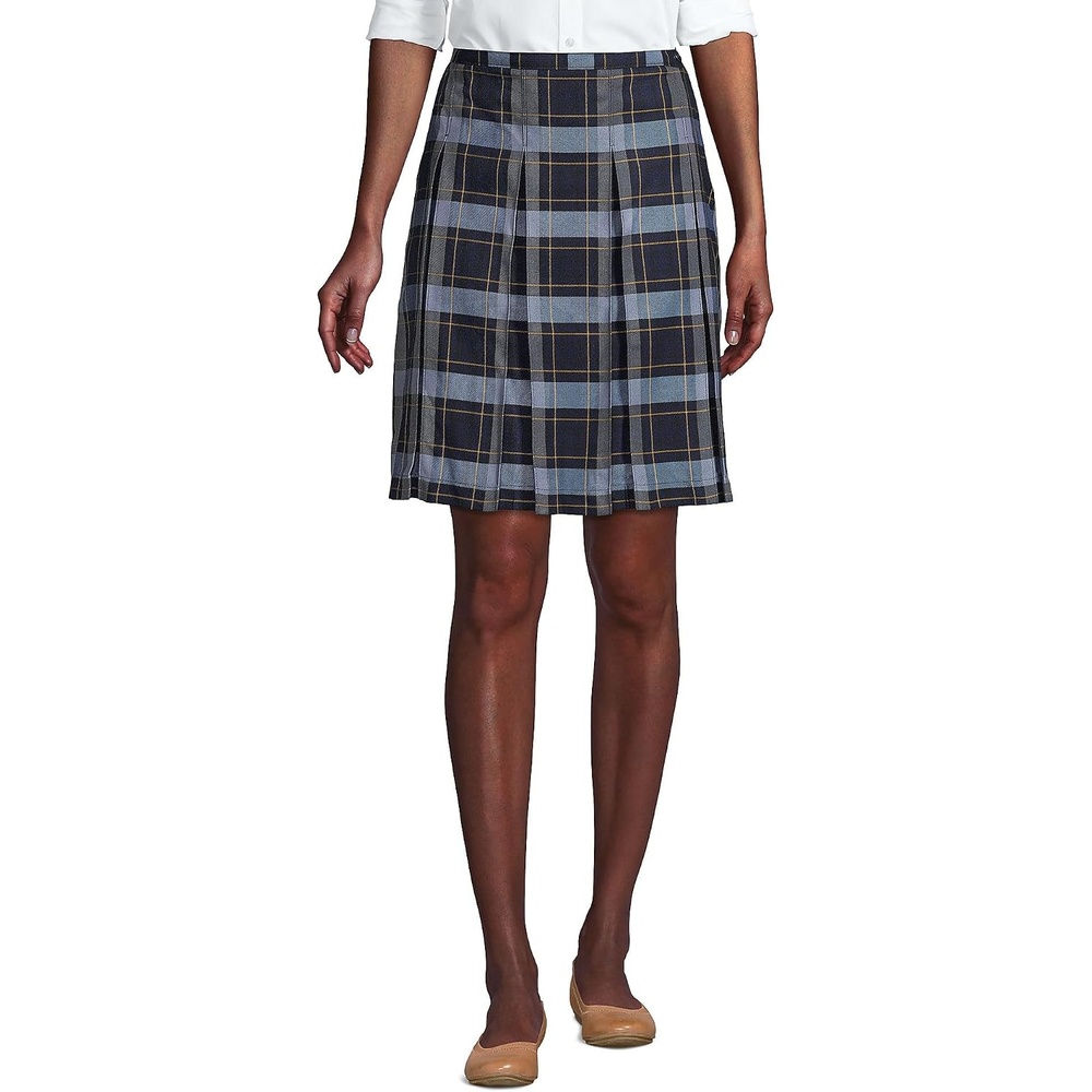 image:imageSchool Uniform Young Womens Plaid Box Pleat Skirt Top of the KneeClassic Navy Plaid