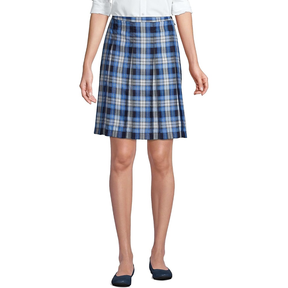 image:imageSchool Uniform Young Womens Plaid Box Pleat Skirt Top of the KneeClear Blue Plaid