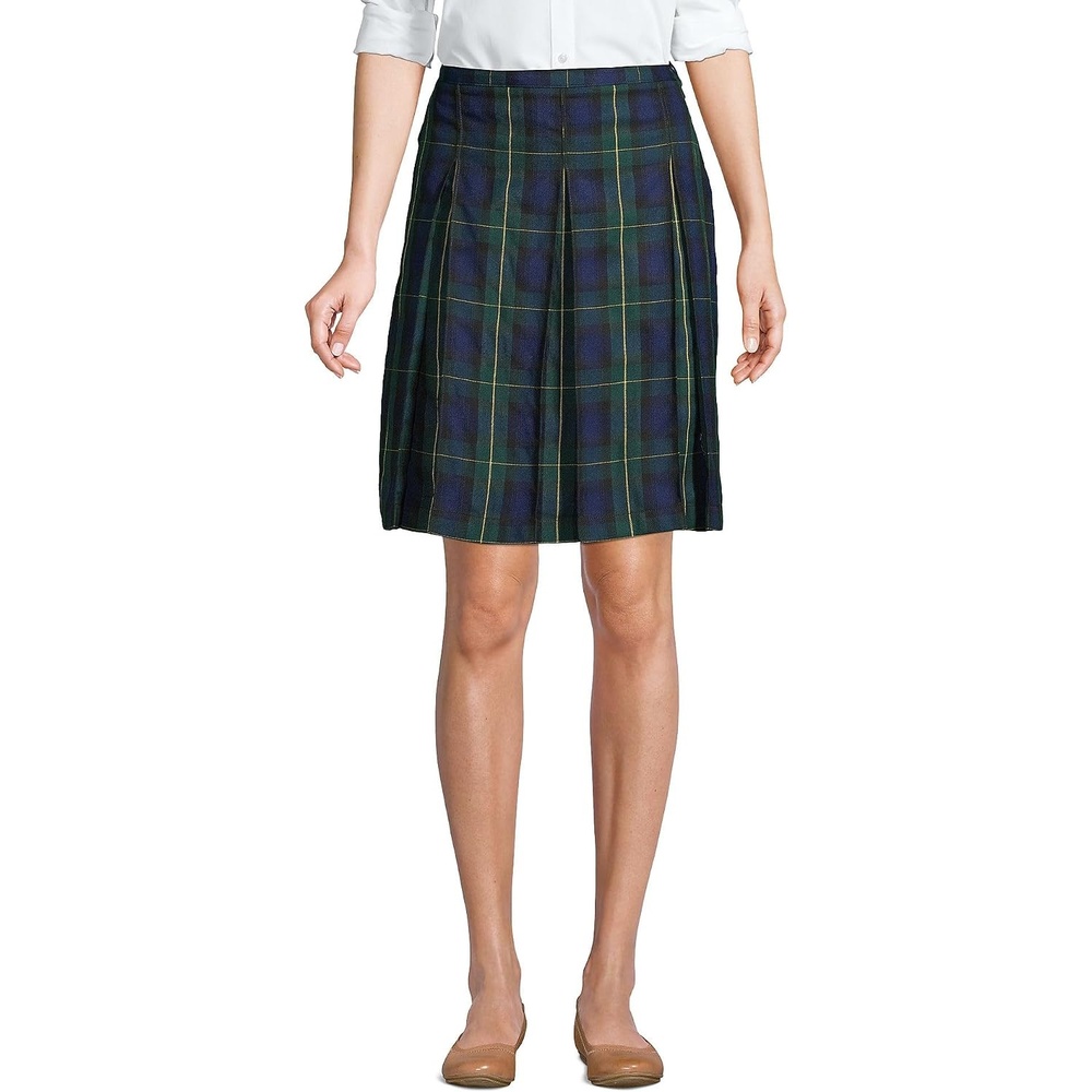 image:imageSchool Uniform Young Womens Plaid Box Pleat Skirt Top of the KneeHunterClassic Navy Plaid