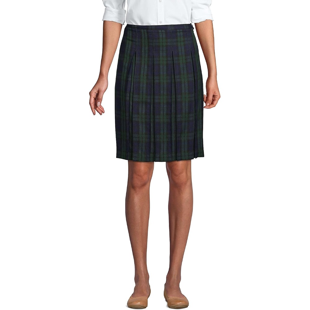 image:imageSchool Uniform Young Womens Plaid Box Pleat Skirt Top of the KneePlaid Classic NavyEvergreen