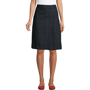 School Uniform Young Women’s Plaid A-line Skirt Below the Knee(Classic Navy/evergreen Plaid)